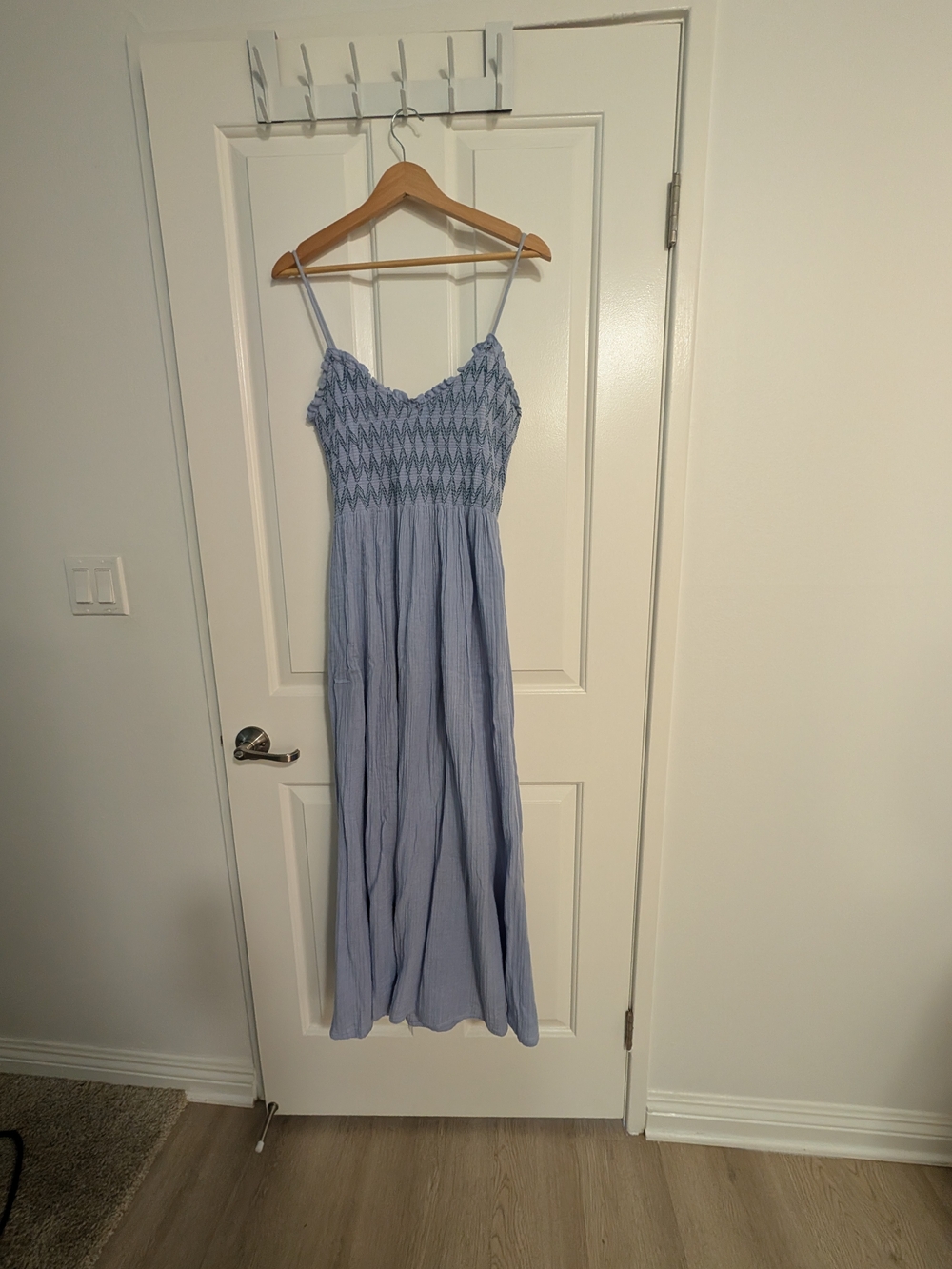 Free People Sky Blue Smocked Maxi Dress with Spaghetti Straps